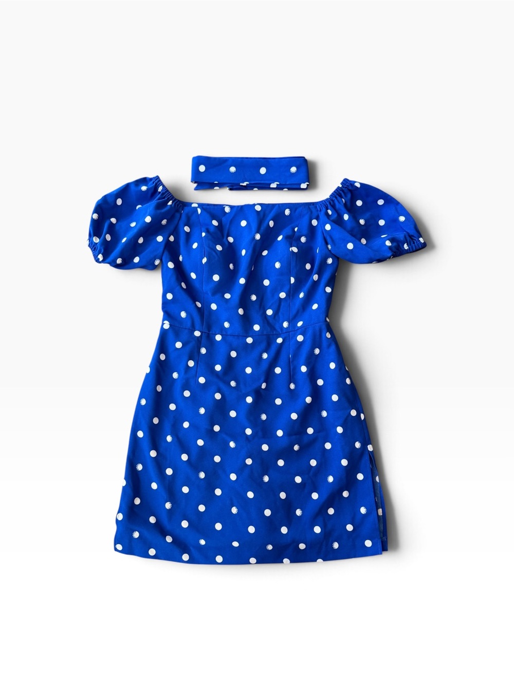 Lily Pulitzer Blue Polka Dot Off-Shoulder Romper Dress with belt size 4